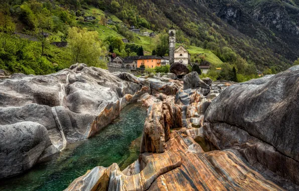 Картинка пейзаж, природа, река, камни, Швейцария, Александр Безмолитвенный, Вердзаска