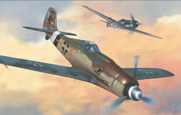 Картинка war, art, airplane, painting, aviation, ww2, Focke-Wulf 190, Focke-Wulf Ta 152