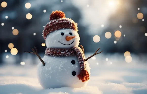 Картинка зима, снег, украшения, Рождество, Новый год, снеговик, happy, Christmas
