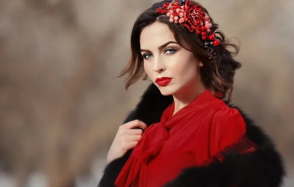 Взгляд, девушка, лицо, стиль, фото, модель, макияж, мех