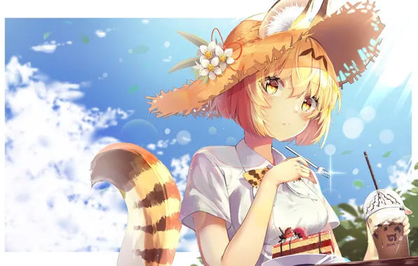 Девочка, serval, kemono friends, animal ears (artist)