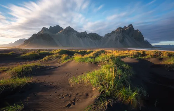 Картинка пляж, небо, горы, Исландия