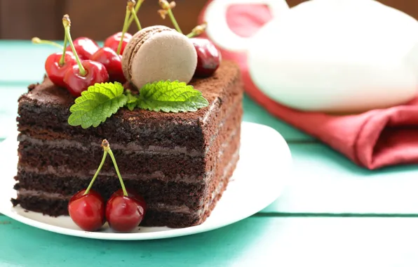 Вишня, пирожное, крем, wood, шоколадное, macaron