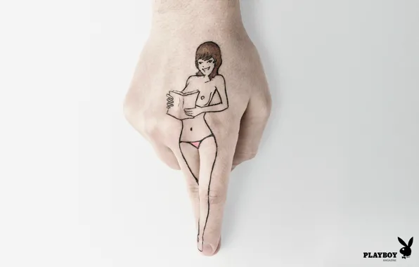 Девушка, креатив, рисунок, трусики, рука, playboy, пальцы, книжка