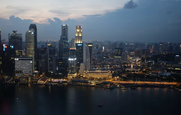 Картинка Вечер, Панорама, Набережная, Здания, Сингапур, City, Singapore, Evening