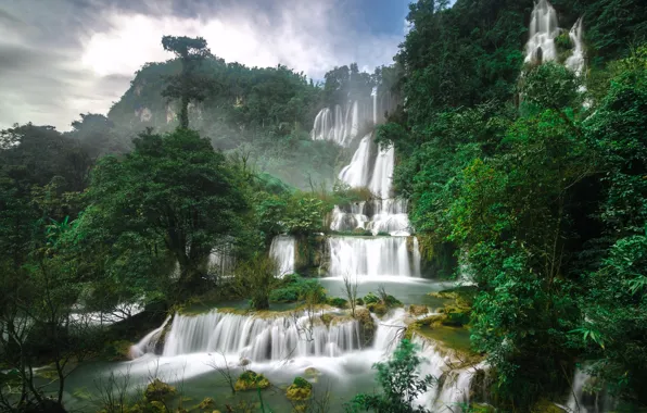 Картинка деревья, водопад, Тайланд, Thailand, каскад, водопад Ти Ло Су, Thi Lo Su Waterfall