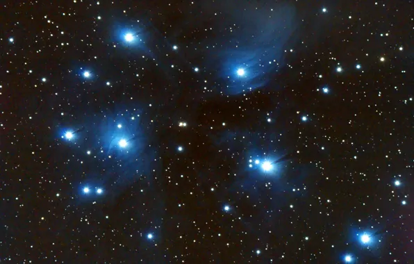 Картинка космос, звезды, Плеяды, звёздное скопление, в созвездии Тельца, М45