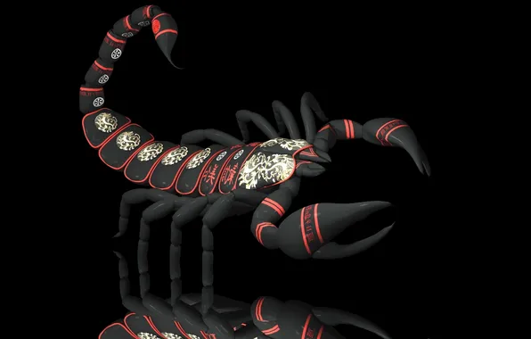 Картинка иероглифы, скорпион, черно-красный цвет