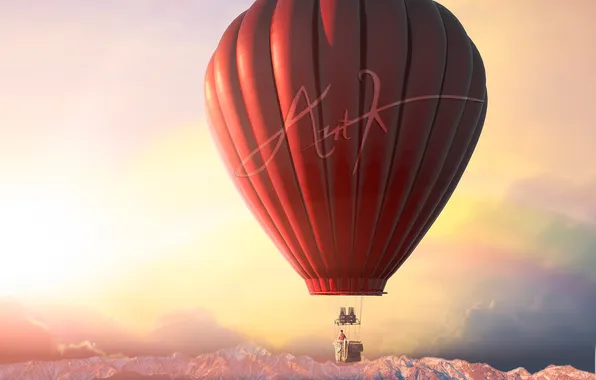 Картинка небо, воздушный шар, арт, the journey
