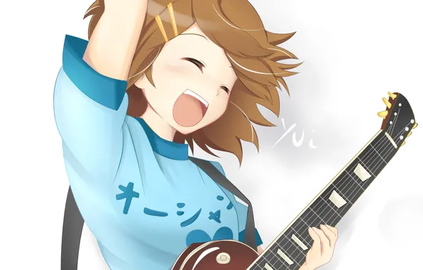Девушка, гитара, заколки, Yui, K-On!, Легкая музыка