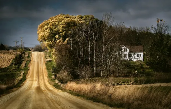 Дорога, дом, лэп