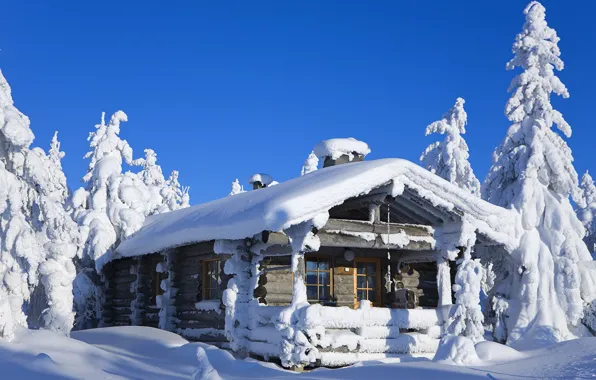 Зима, Снег, Избушка, Хата, Заносы