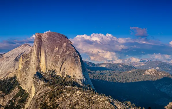 Картинка лес, облака, горы, природа, США, национальный парк, Yosemite national park, Йосе́митский национальный парк