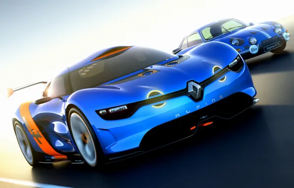 Concept, небо, концепт, Renault, Рено, гоночный трек, передок, Алпайн