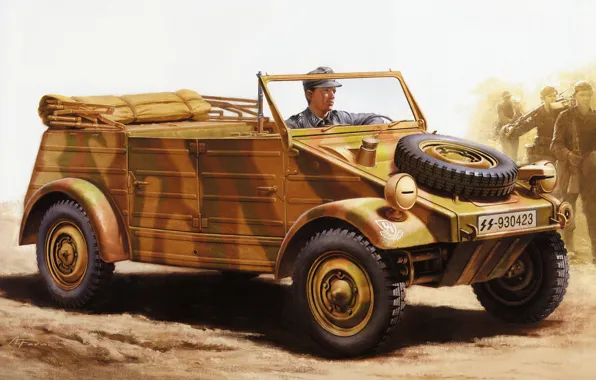 Картинка рисунок, Volkswagen, автомобиль, Вторая мировая война, повышенной, проходимости, германский, Тур 82 (Kübelwagen)