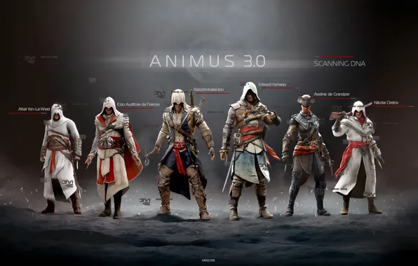 Эдвард, Альтаир, Эцио, Коннор, ассасины, Assassin's Creed IV: Black Flag, Animus 3, Эвелина