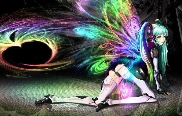 Картинка цвета, девушка, абстракция, крылья, Hatsune Miku, Vocaloid