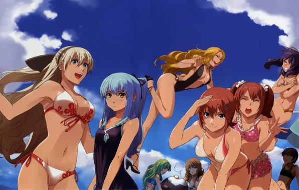 Пляж, девушка, облака, sully atraid, fran seeker, michey, eiyuu densetsu zero no kiseki, rixia mao