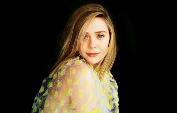 Картинка взгляд, поза, улыбка, макияж, актриса, hair, Elizabeth Olsen, Элизабет Олсен