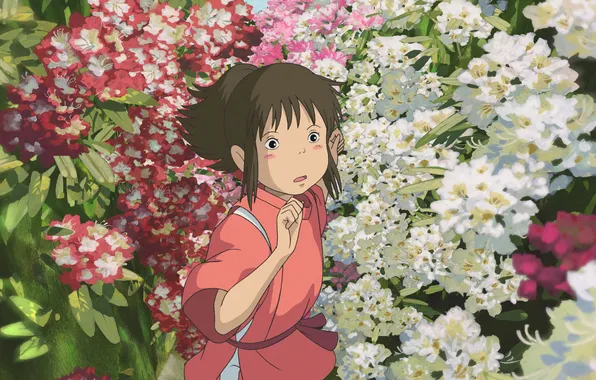 Картинка цветы, аниме, девочка, spirited away, унесенные призраками, хаяо миядзаки, тихиро
