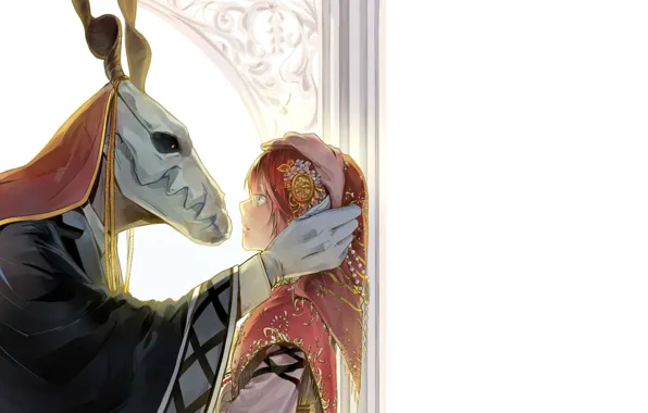 Девушка, стена, аниме, арт, двое, чародей, Mahou Tsukai no Yome