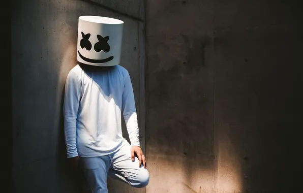 Стена, человек, маска, диджей, маршмэллоу, Marshmello