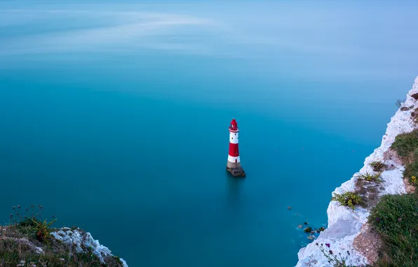 Море, красный, синева, скалы, берег, маяк, голубой фон, вид с высоты