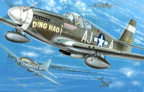 Картинка Mustang, ВВС США, North American, периода Второй мировой войны, дальнего радиуса действия, P-51B, американский одноместный …