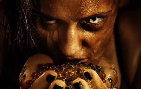 Cinema, girl, monster, woman, movie, face, fear, eggs
