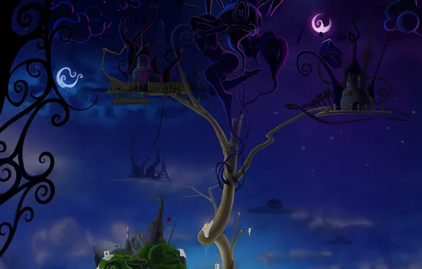 Картинка небо, дерево, луна