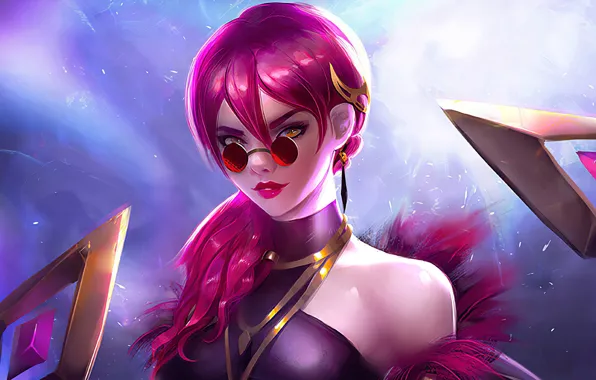 Девушка, очки, Evelynn, League Of Legends, Sunglasses, Pink Hair