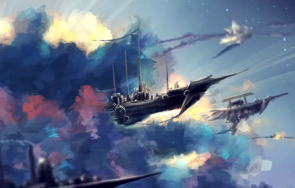 Картинка небо, облака, корабли, by SeerLight