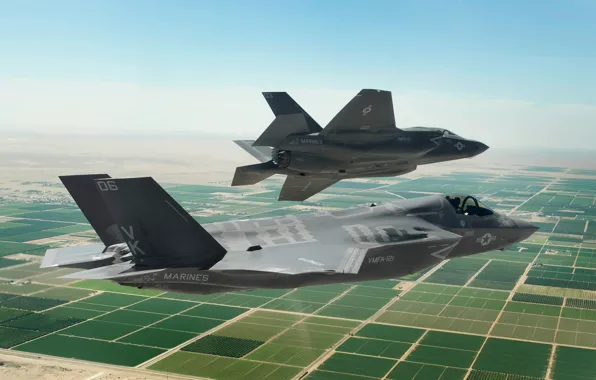 Полет, земля, истребители, бомбардировщики, Lightning II, F-35B