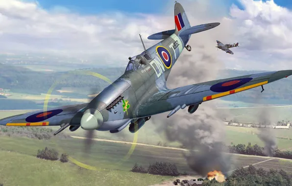 Картинка рисунок, ВВС Великобритании, Supermarine Spitfire Mk.IXc, британский истребитель времён Второй мировой войны