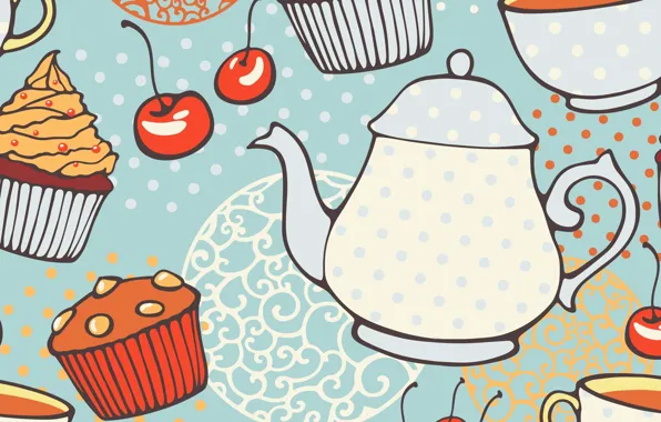 Картинка текстура, чайник, texture, кексы, tea, muffins