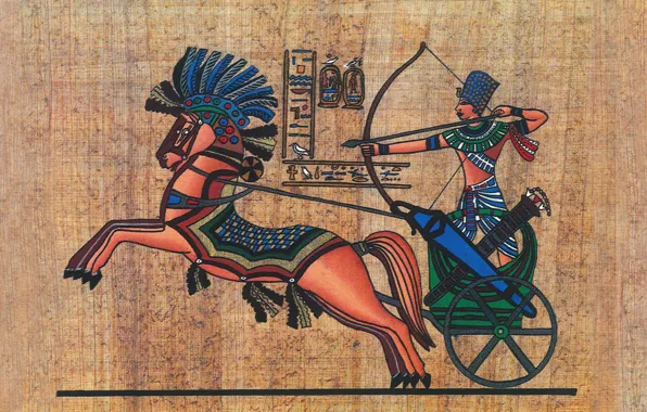 Картинка поверхность, стена, война, колесница, текстура, лук, фараон, иероглифы