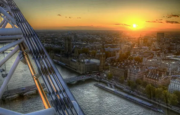 Картинка лондон, колесо обозрения, темза, великобритания, вид сверху