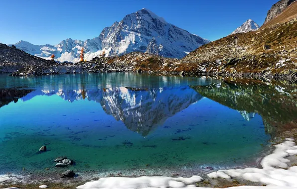 Горы, озеро, отражение, Альпы, Италия, Italy, Alps, Piedmont
