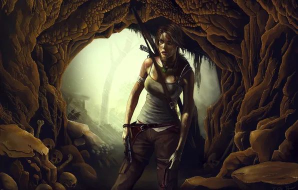 Картинка девушка, арт, Tomb Raider, пищера
