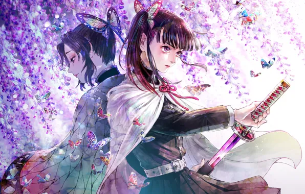 Бабочки, глициния, Клинок Рассекающий Демонов, Demon Slayer: Kimetsu no Yaiba