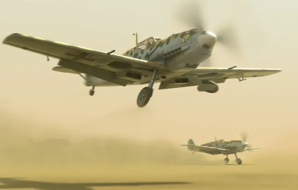 Пустыня, истребители, desert, bf-109, afrika korps, emils