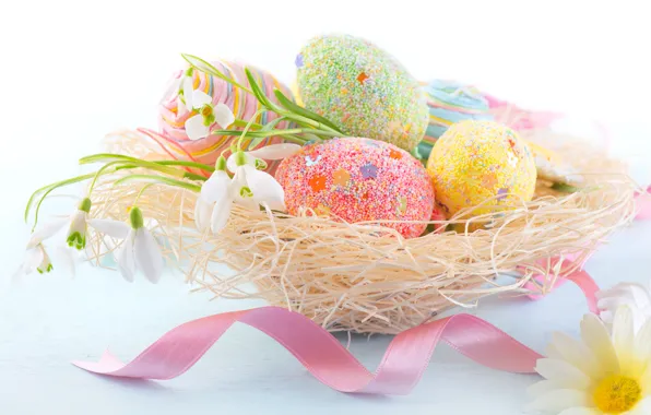 Цветы, яйца, весна, Пасха, Easter, Holidays, Eggs