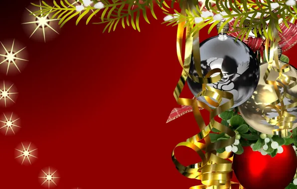 Картинка красный, фон, шары, новый год