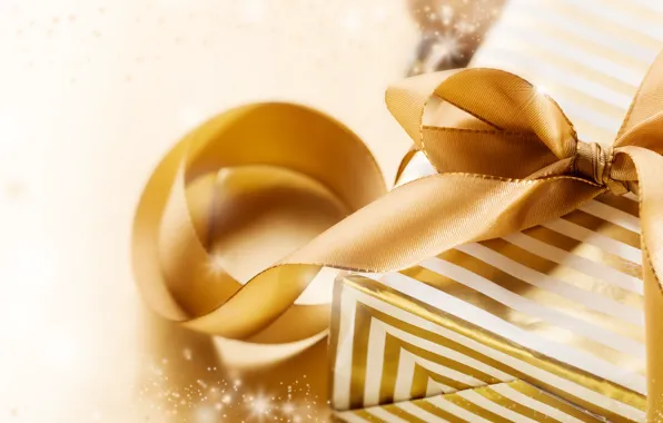 Фон, золото, праздник, подарок, лента, Новый год, New Year, Xmas