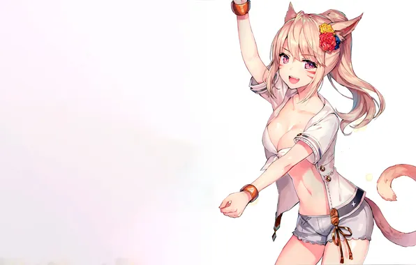 Girl, sexy, Final Fantasy, cleavage, shorts, pink hair, long hair, boobs