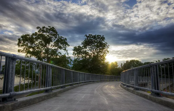 Дорога, пейзаж, мост