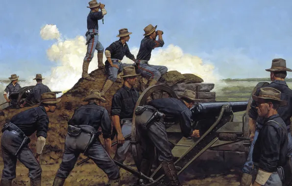 Картинка война, солдаты, пушка, кавбои, Artillery, Utah Light