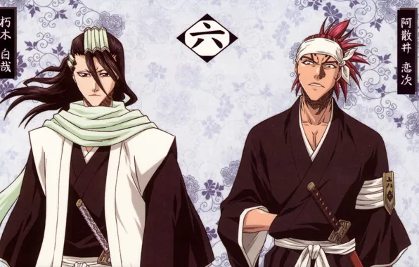 Фон, Bleach, Блич, отряд, Кучики Бьякуя, брутальный мэн, Абарай Ренджи, капитан и лейтенант