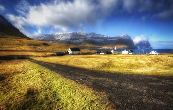 Пейзаж, village, Faroe Islands