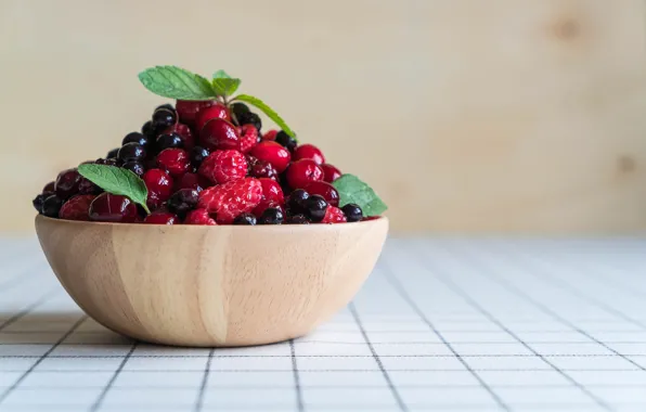 Вишня, ягоды, малина, фрукты, витамины, вкусно, спелые, черная смородина